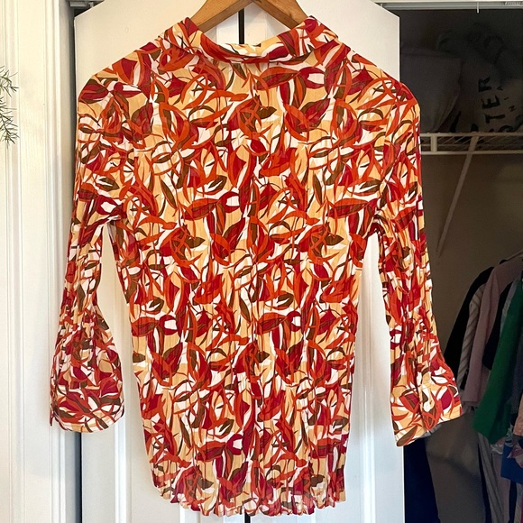 Y2K vintage sheer button down PS orange abstract top women’s small - Picture 3 of 4